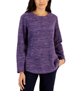 Karen Scott Long Sleeve Spacedye Microfleece Top