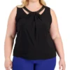 Kasper Plus Size Faux-Leather-Trim Twisted Top