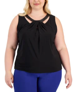 Kasper Plus Size Faux-Leather-Trim Twisted Top