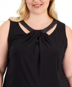 Kasper Plus Size Faux-Leather-Trim Twisted Top -CeCe cloth-shop 21997427 fpx
