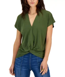 INC International Concepts Women's Faux-Wrap Knot-Hem Top, Created For Macy's -CeCe cloth-shop 21997953 fpx