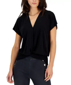 INC International Concepts Women's Faux-Wrap Knot-Hem Top, Created For Macy's