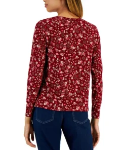 Style & Co Women's Printed Long-Sleeved T-Shirt, Created For Macy's 9 Style & Co Women's Printed Long-Sleeved T-Shirt, Created For Macy's -CeCe cloth-shop 21999425 fpx