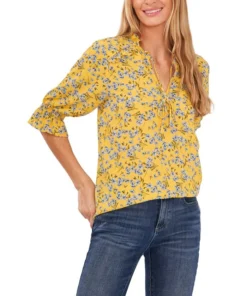 CeCe Women's Tie Neck Floral Print Blouse