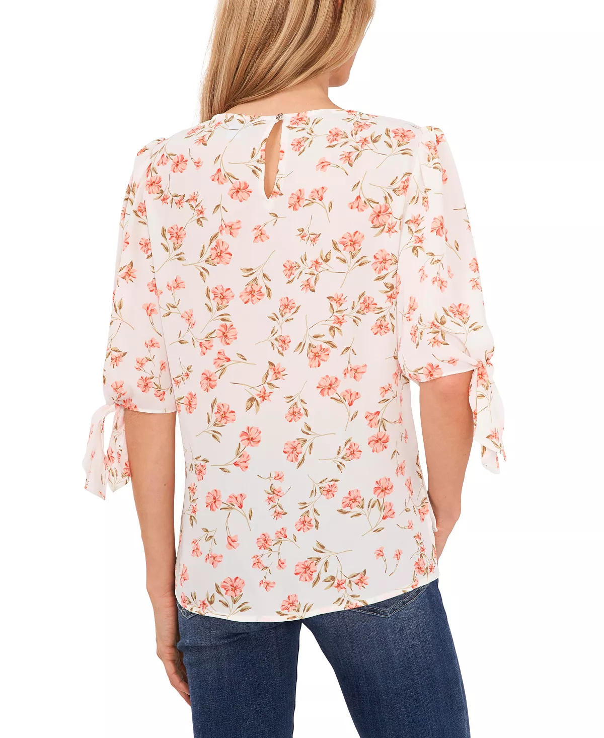 CeCe Women's Coastal Floral Tie Sleeve Blouse 2 CeCe Women's Coastal Floral Tie Sleeve Blouse - Image 2
