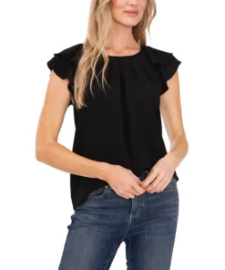CeCe Women's Pleat Front Flutter Sleeve Blouse