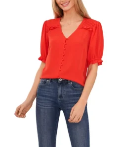 CeCe Women's Pintuck Shoulder Button Front Blouse