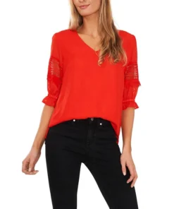 CeCe Women's Lace Trim Sleeve Blouse