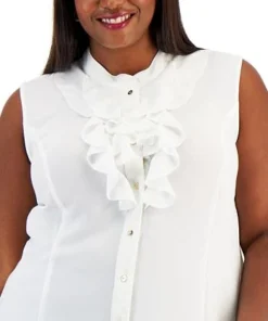 Kasper Plus Size Ruffled Button-Up Blouse -CeCe cloth-shop 22031406 fpx