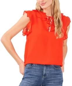 CeCe Women's Ruffled Tie-Neck Top