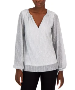 Alfani Women's Pleated Long-Sleeve Shimmer Top, Created For Macy's 10 Alfani Women's Pleated Long-Sleeve Shimmer Top, Created For Macy's -CeCe cloth-shop 22042800 fpx