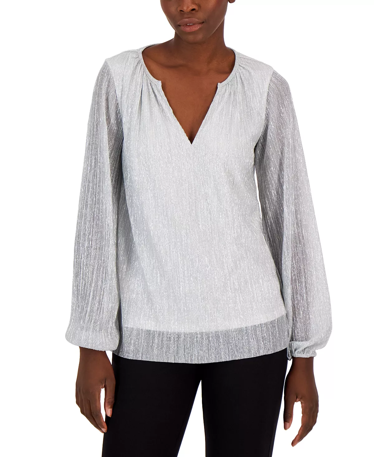 Alfani Women's Pleated Long-Sleeve Shimmer Top, Created For Macy's 5 Alfani Women's Pleated Long-Sleeve Shimmer Top, Created For Macy's - Image 5