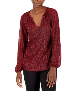 Alfani Women's Pleated Long-Sleeve Shimmer Top, Created For Macy's 11 Alfani Women's Pleated Long-Sleeve Shimmer Top, Created For Macy's -CeCe cloth-shop 22042804 fpx