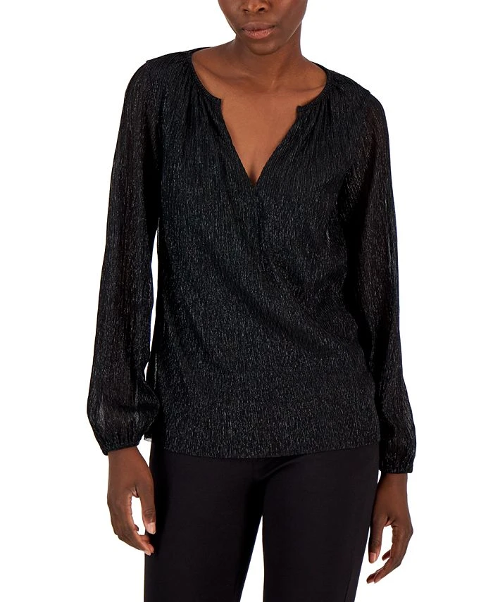 Alfani Women's Pleated Long-Sleeve Shimmer Top, Created For Macy's 1 Alfani Women's Pleated Long-Sleeve Shimmer Top, Created For Macy's