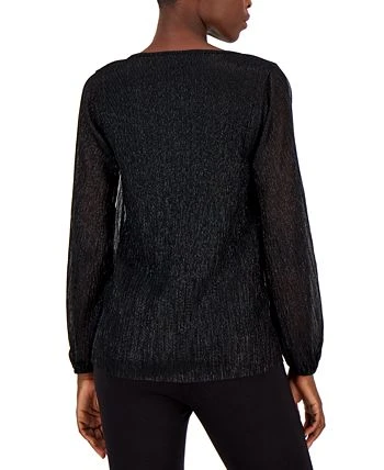 Alfani Women's Pleated Long-Sleeve Shimmer Top, Created For Macy's 2 Alfani Women's Pleated Long-Sleeve Shimmer Top, Created For Macy's - Image 2