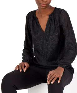 Alfani Women's Pleated Long-Sleeve Shimmer Top, Created For Macy's 8 Alfani Women's Pleated Long-Sleeve Shimmer Top, Created For Macy's -CeCe cloth-shop 22042810 fpx