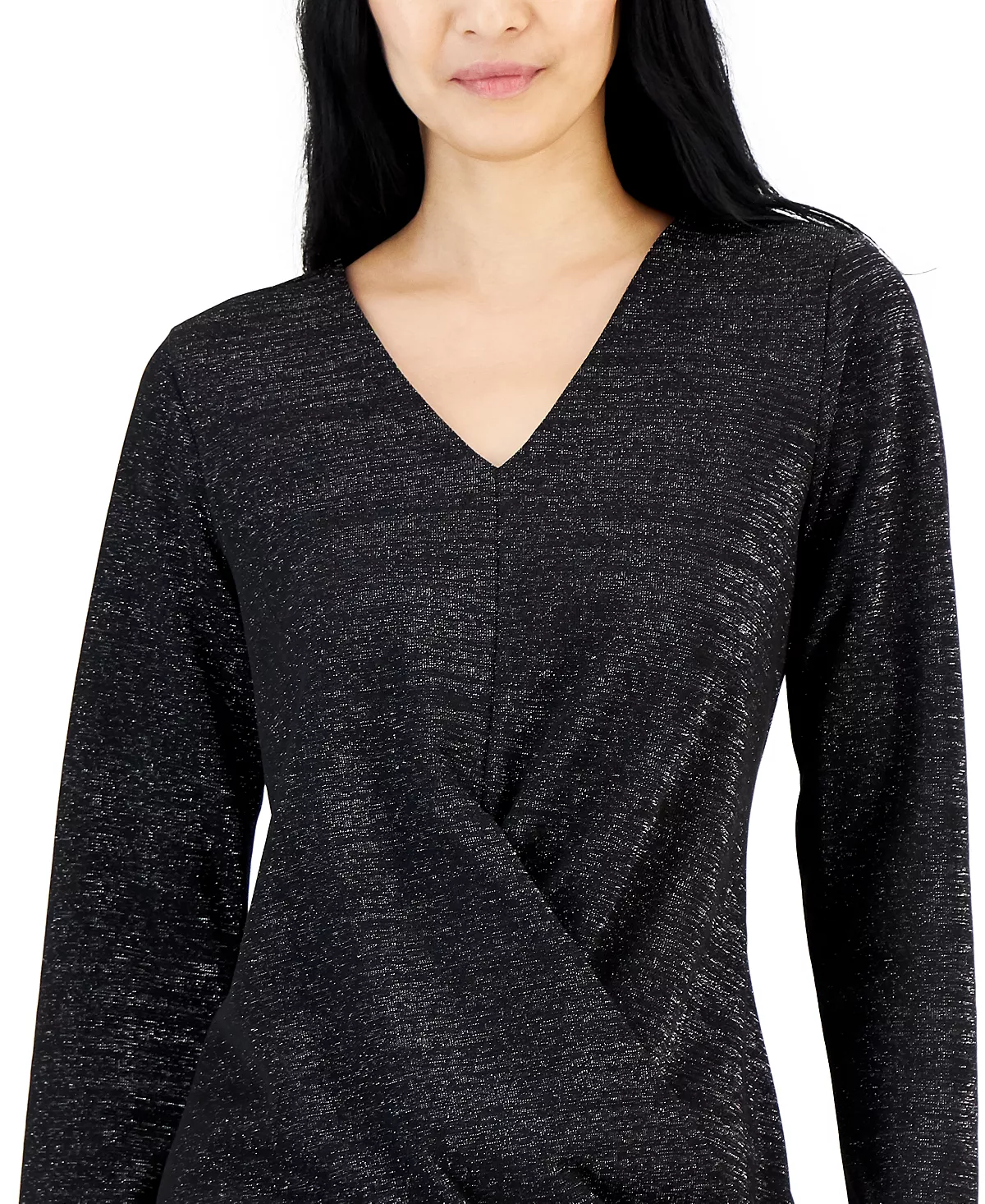 Alfani Women's Metallic Wrap-Front Knit Top, Created For Macy's 2 Alfani Women's Metallic Wrap-Front Knit Top, Created For Macy's - Image 2