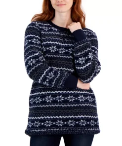 Style & Co Women's Printed Crewneck Fleece Tunic, Created For Macy's -CeCe cloth-shop 22091636 fpx