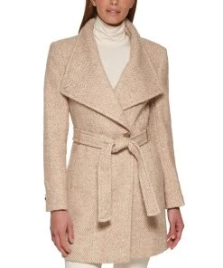 Calvin Klein Women's Asymmetrical Belted Wrap Coat, Created For Macy's