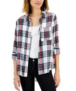 Style & Co Women's Cotton Plaid Button-Front Shirt, Created For Macy's