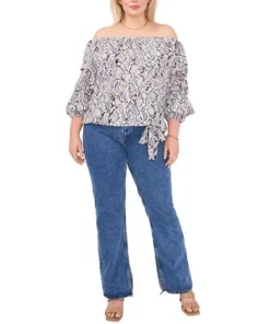 Vince Camuto Plus Size Snake-Print Off-The-Shoulder Balloon-Sleeve Blouse -CeCe cloth-shop 22118212 fpx