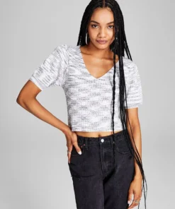 And Now This Women's Space-Dye Puff-Sleeve Knit Top