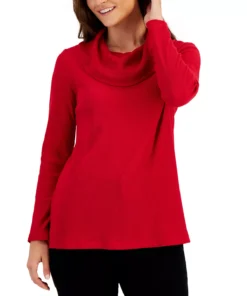 Karen Scott Women's Mini Waffle Cowlneck Top, Created For Macy's -CeCe cloth-shop 22152608 fpx