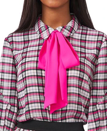 CeCe Women's Plaid Button-Up Bow Top 3 CeCe Women's Plaid Button-Up Bow Top - Image 3