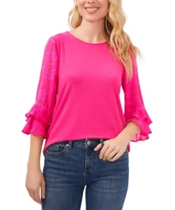 CeCe Women's Mixed-Media Ruffled-Sleeve Knit Top