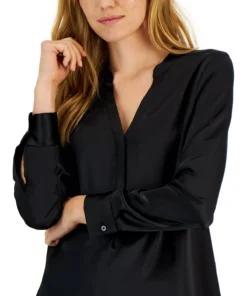 Alfani Women's Satin Half-Placket Blouse, Created For Macy's -CeCe cloth-shop 22164480 fpx
