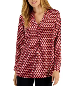 Alfani Women's Printed Satin Long Sleeve Top, Created For Macy's