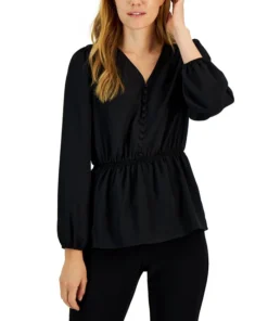 Alfani Women's V-Neck Smocked-Waist Top, Created For Macy's