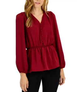 Alfani Women's V-Neck Smocked-Waist Top, Created For Macy's -CeCe cloth-shop 22164505 fpx