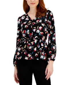 Alfani Women's Smocked Peplum V-Neck Blouse, Created For Macy's