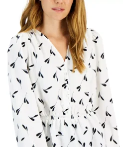 Alfani Women's Smocked Peplum V-Neck Blouse, Created For Macy's 8 Alfani Women's Smocked Peplum V-Neck Blouse, Created For Macy's -CeCe cloth-shop 22164531 fpx