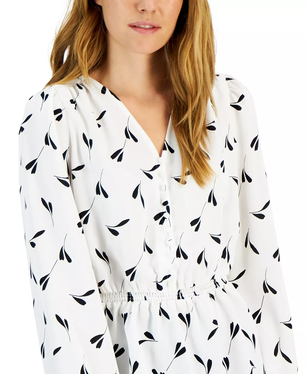 Alfani Women's Smocked Peplum V-Neck Blouse, Created For Macy's 4 Alfani Women's Smocked Peplum V-Neck Blouse, Created For Macy's - Image 4