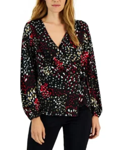 Alfani Women's Printed Surplice Wrap Top, Created For Macy's