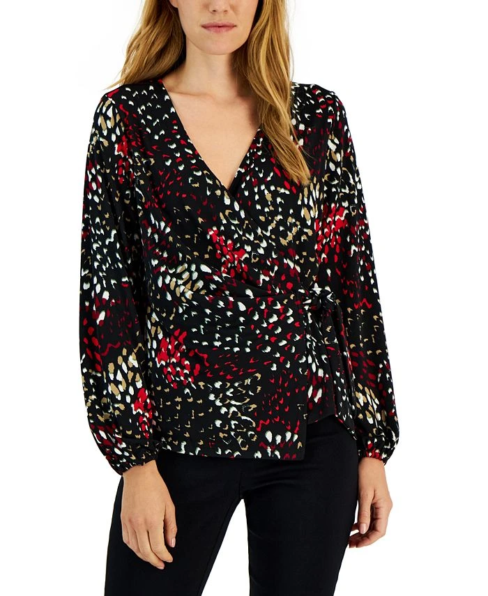 Alfani Women's Printed Surplice Wrap Top, Created For Macy's 1 Alfani Women's Printed Surplice Wrap Top, Created For Macy's