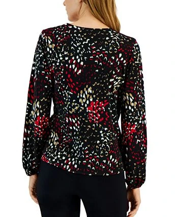 Alfani Women's Printed Surplice Wrap Top, Created For Macy's 2 Alfani Women's Printed Surplice Wrap Top, Created For Macy's - Image 2