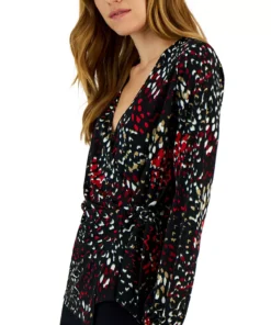 Alfani Women's Printed Surplice Wrap Top, Created For Macy's 6 Alfani Women's Printed Surplice Wrap Top, Created For Macy's -CeCe cloth-shop 22164568 fpx