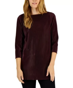 Alfani Women's Textured Pleated Split-Hem Tunic, Created For Macy's -CeCe cloth-shop 22164617 fpx