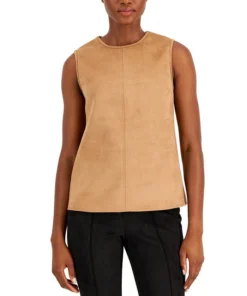 Anne Klein Women's Topstitched Sleeveless Faux-Suede Shell