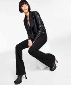 Bar III Women's Faux-Leather Flyaway Jacket, Created For Macy's 8 Bar III Women's Faux-Leather Flyaway Jacket, Created For Macy's -CeCe cloth-shop 22166237 fpx