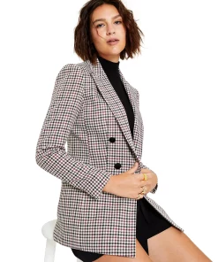 Bar III Women's Mini-Check-Print Faux-Double-Breasted Jacket, Created For Macy's -CeCe cloth-shop 22170544 fpx
