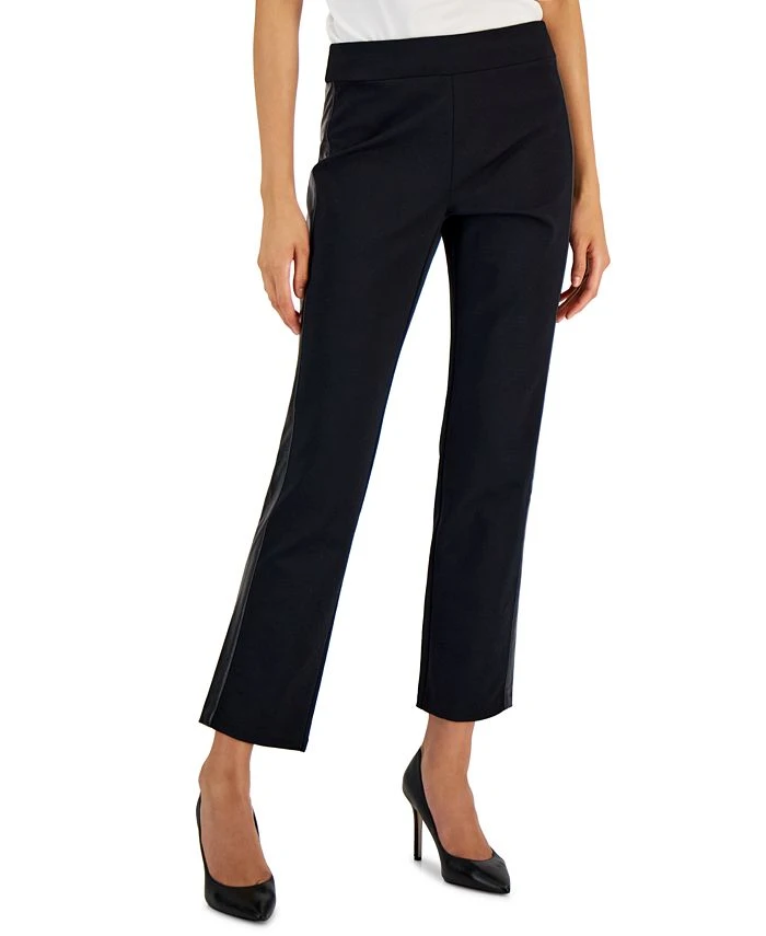 JM Collection Women's Pleather Side Panel Ponte Pants, Created For Macy's 1 JM Collection Women's Pleather Side Panel Ponte Pants, Created For Macy's