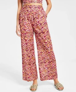 Bar III Women's Printed Wide-Leg Smocked-Waist Pull-On Pants, Created For Macy's