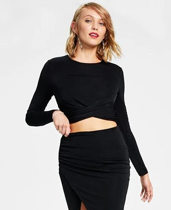 Bar III Women's Cropped Crossover-Front Long-Sleeve Top, Created For Macy's 2 Bar III Women's Cropped Crossover-Front Long-Sleeve Top, Created For Macy's - Image 2