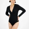 Bar III Women's Deep V-Neck Thong-Back Bodysuit, Created For Macy's