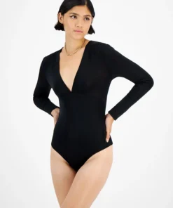 Bar III Women's Deep V-Neck Thong-Back Bodysuit, Created For Macy's