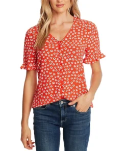 CeCe Women's Daisy Melody Ruffle Short Sleeve Blouse